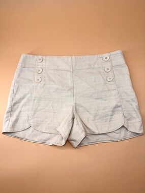 LOFT Riviera Shorts‎ Textured Cream High-Waist Button-Front